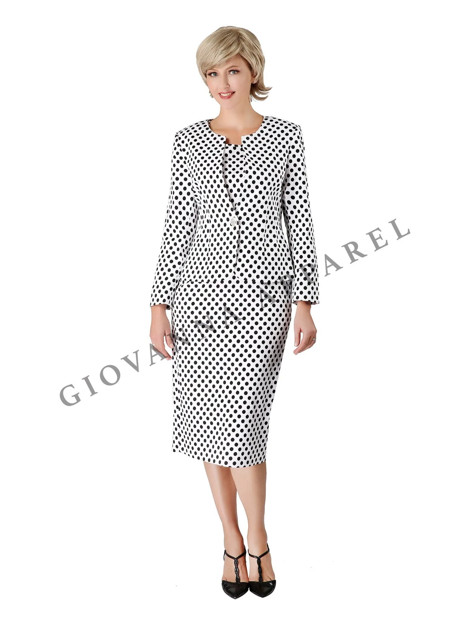 3pc Novelty Skirt Suit w/ Embellished Button
