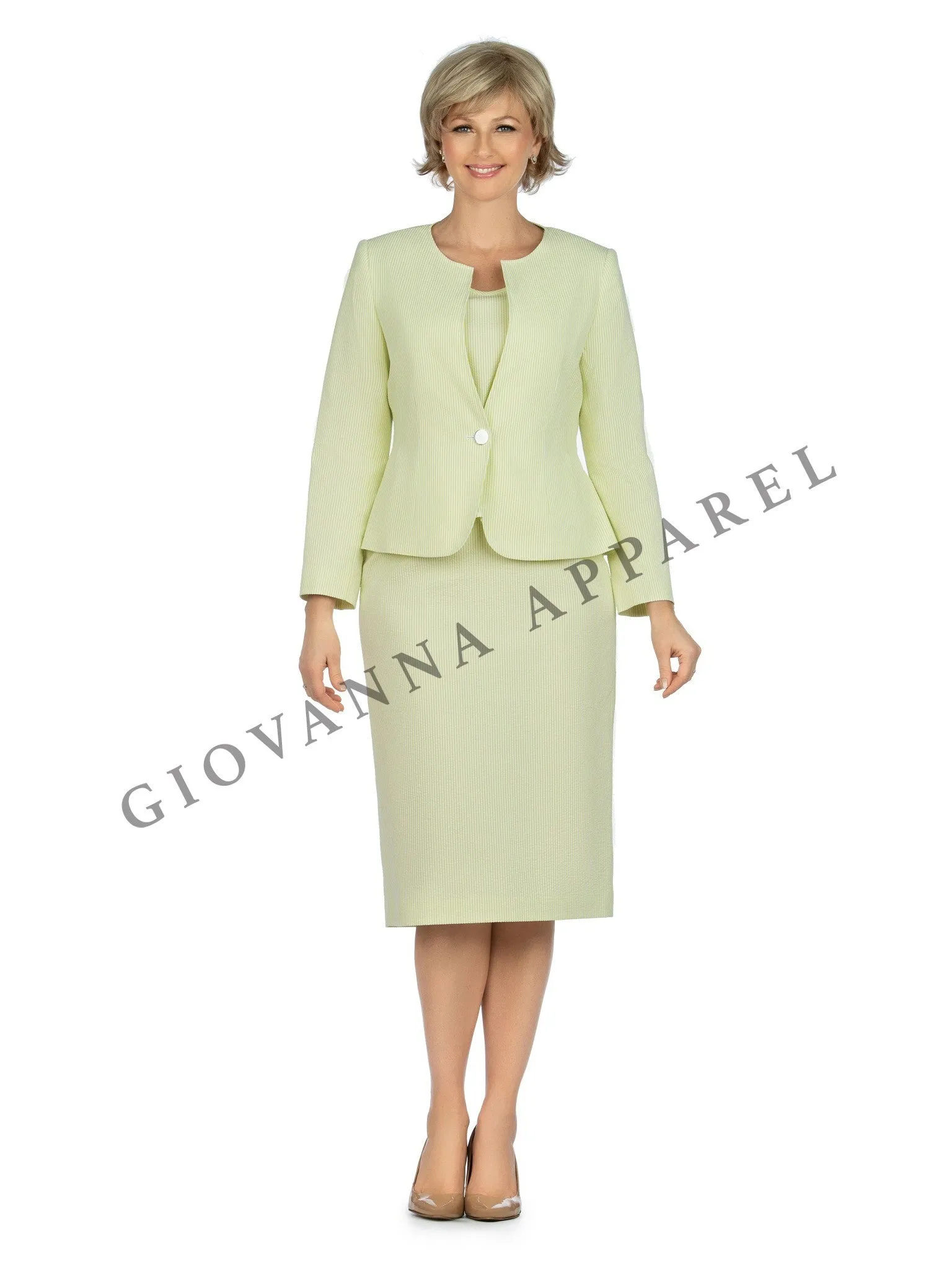 3pc Novelty Skirt Suit w/ Embellished Button