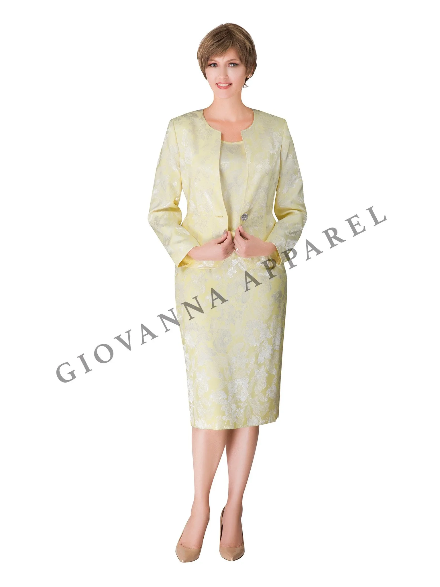 3pc Novelty Skirt Suit w/ Embellished Button