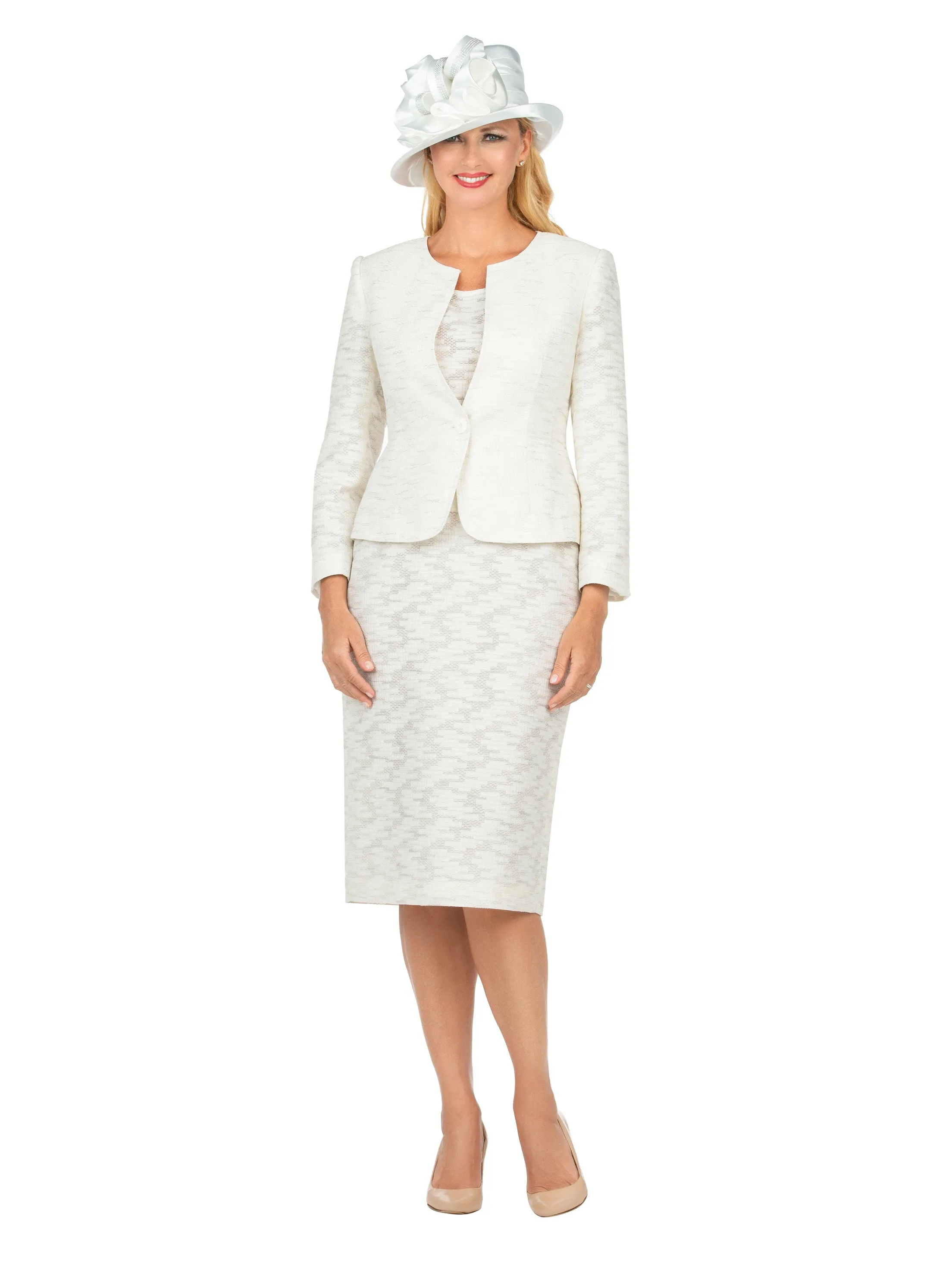 3pc Novelty Skirt Suit w/ Embellished Button