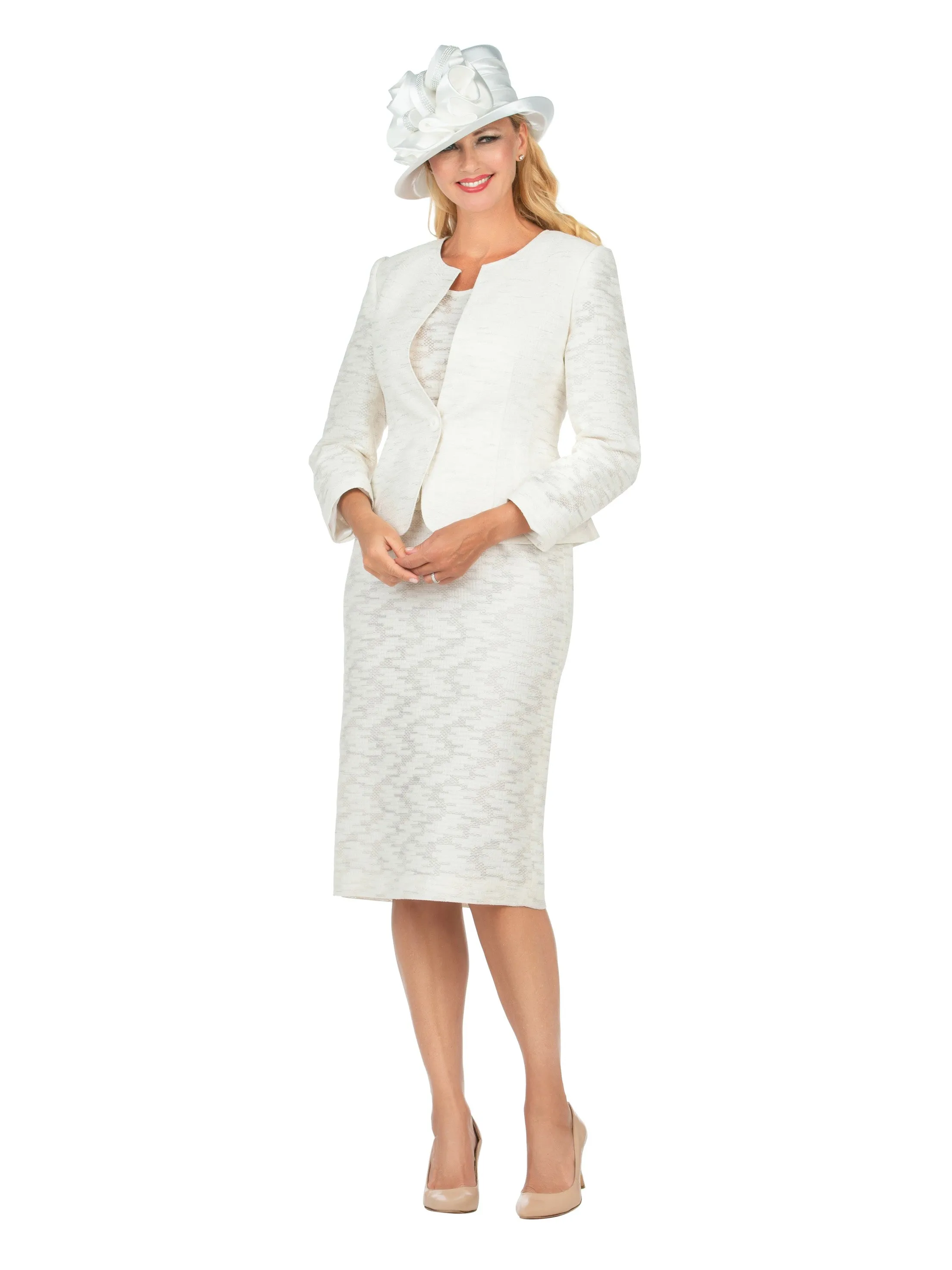 3pc Novelty Skirt Suit w/ Embellished Button