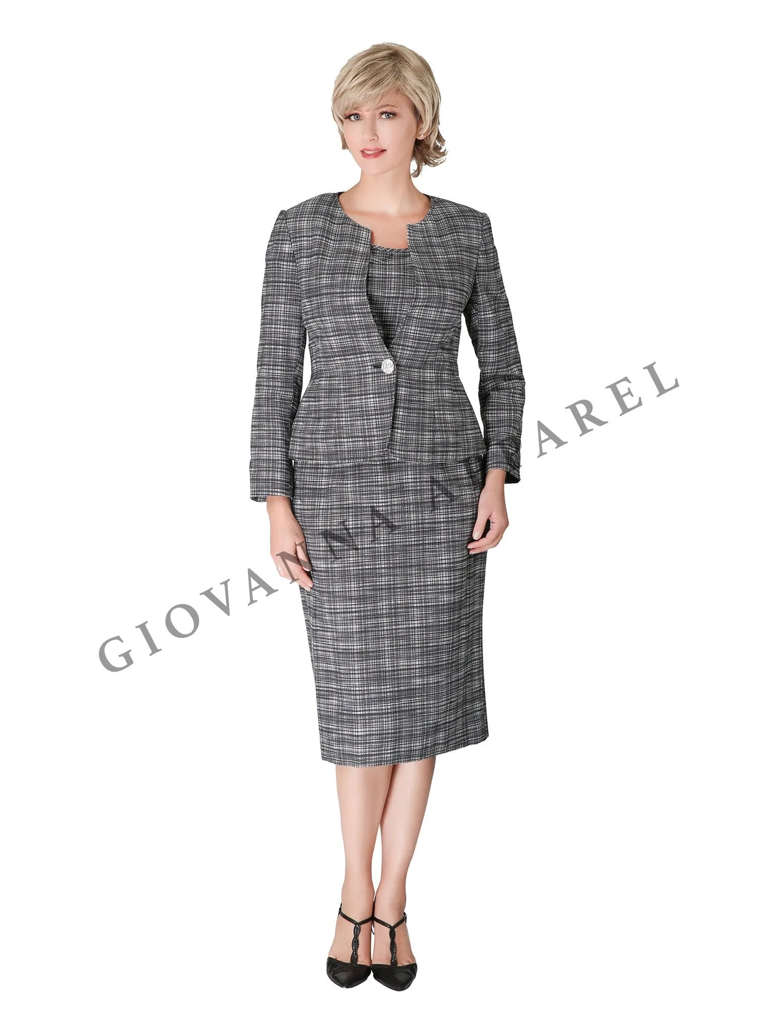 3pc Novelty Skirt Suit w/ Embellished Button