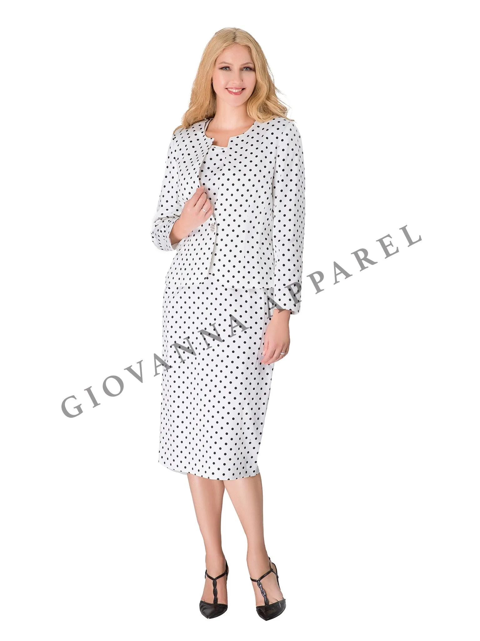 3pc Novelty Skirt Suit w/ Embellished Button