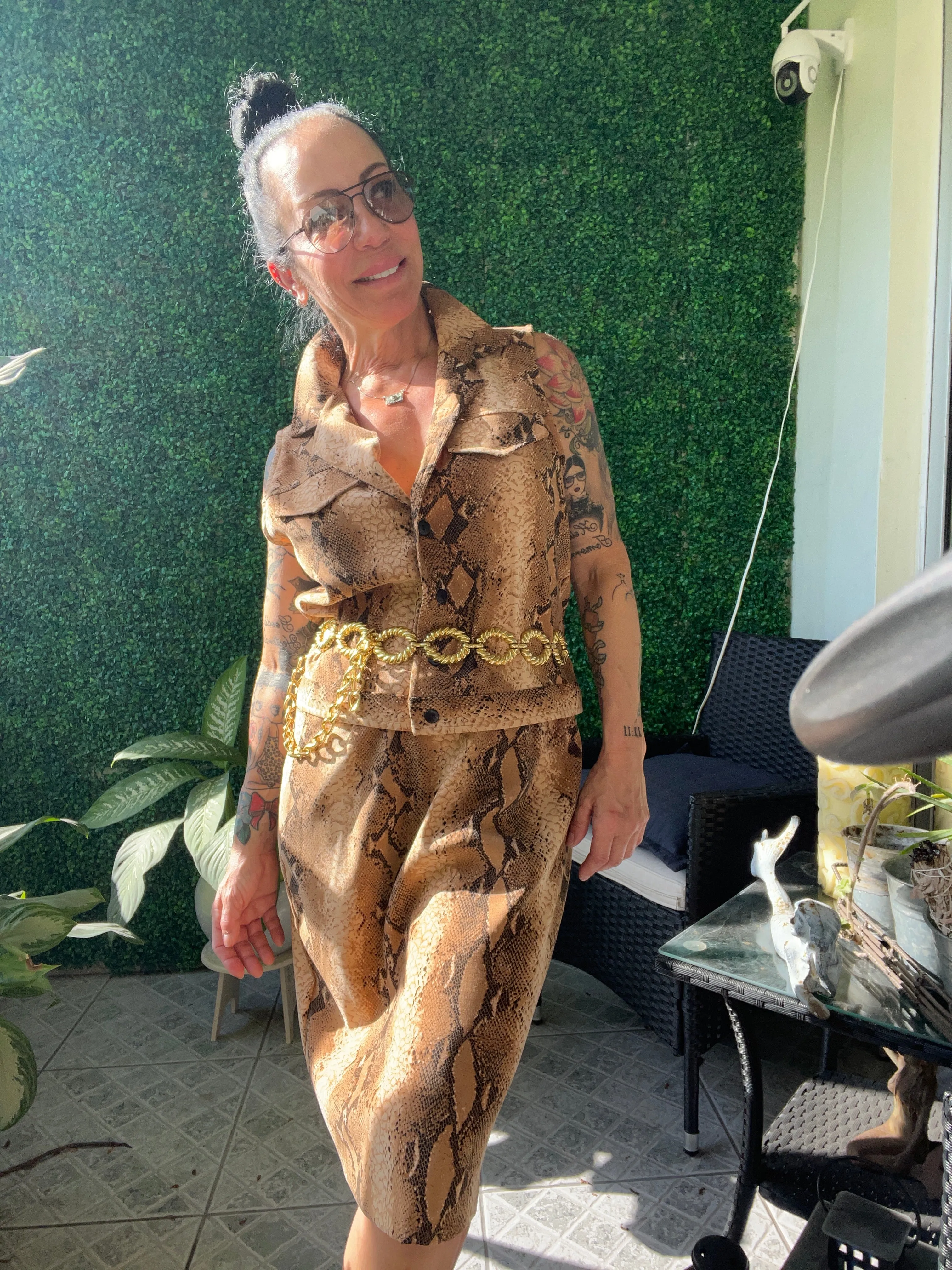 80s Kristen and Hayley snake pattern Skirt Vest suit