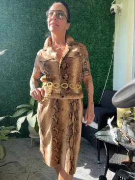 80s Kristen and Hayley snake pattern Skirt Vest suit