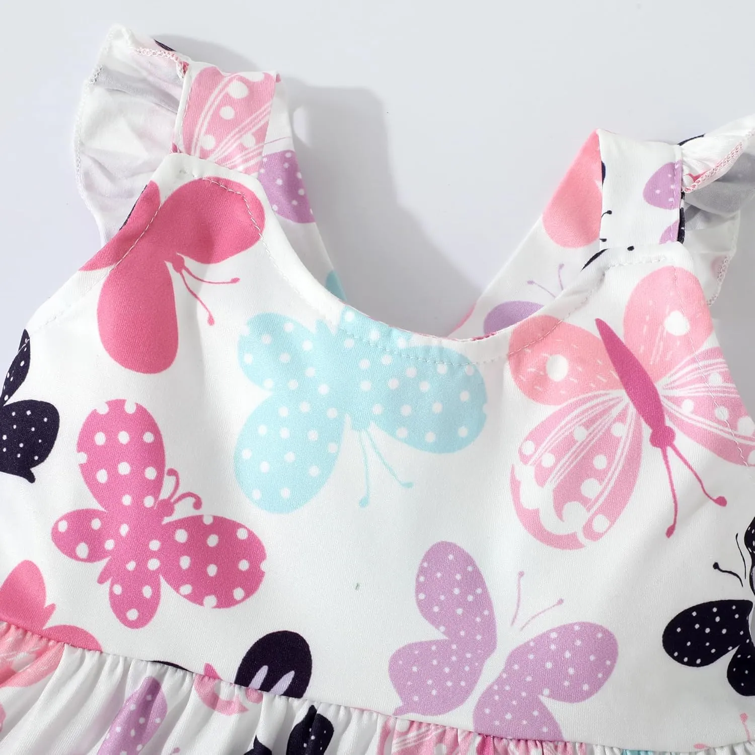 Baby Girls Tiered Dress Flutter Sleeve Twirly Unicorn Sundress Kids Cute Outfits Toddler Summer Dresses 2-8 Years Old