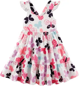 Baby Girls Tiered Dress Flutter Sleeve Twirly Unicorn Sundress Kids Cute Outfits Toddler Summer Dresses 2-8 Years Old