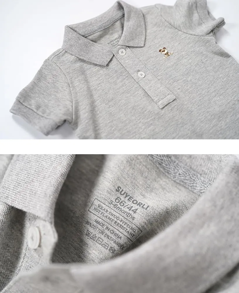 Baby Polo Romper Cotton Short Sleeve Embroidery Bear Jumpsuit 3-24 Months