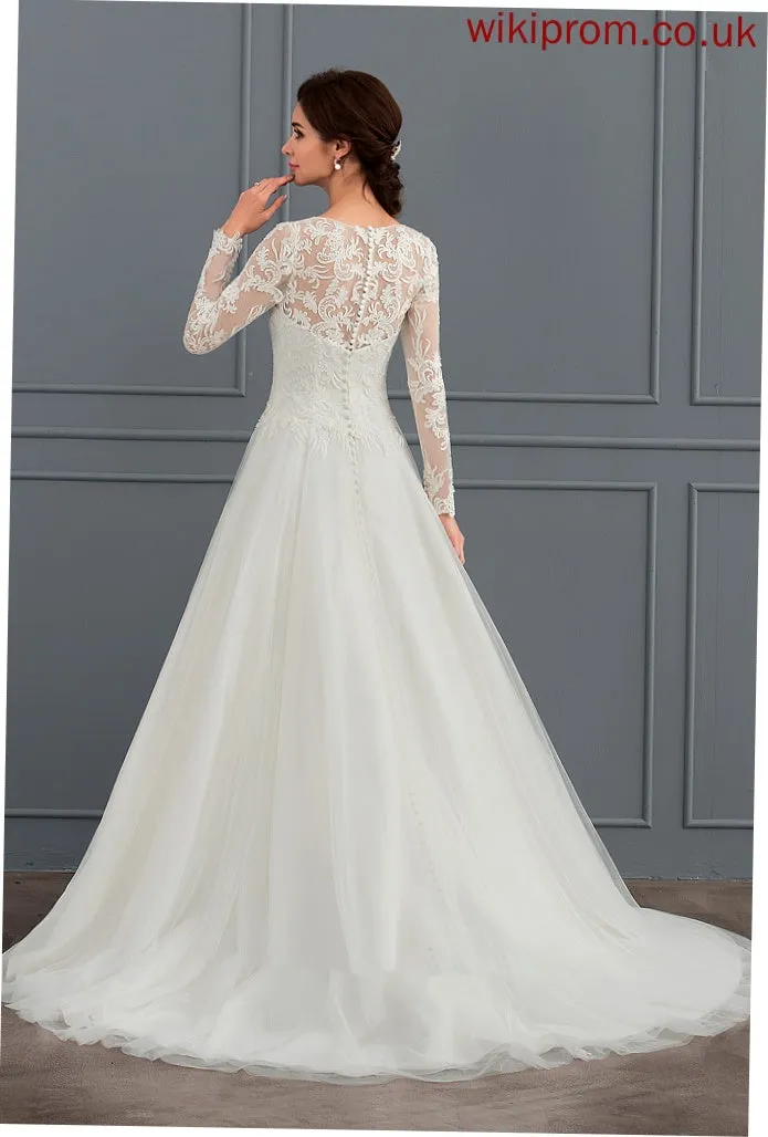 Ball-Gown/Princess Train Neck Sweep Wedding Dresses Scoop Aliana Wedding Tulle Dress