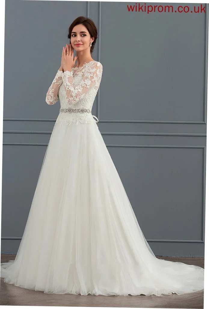 Ball-Gown/Princess Train Neck Sweep Wedding Dresses Scoop Aliana Wedding Tulle Dress