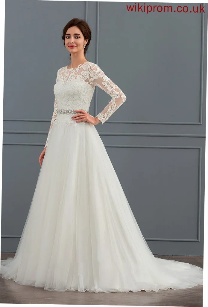 Ball-Gown/Princess Train Neck Sweep Wedding Dresses Scoop Aliana Wedding Tulle Dress