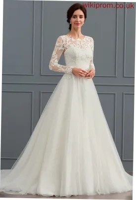 Ball-Gown/Princess Train Neck Sweep Wedding Dresses Scoop Aliana Wedding Tulle Dress