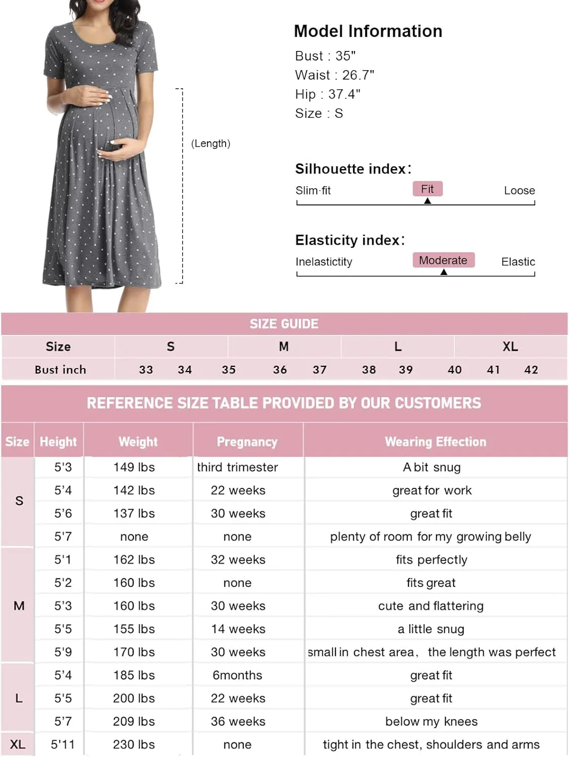 BBHoping Womens Casual Striped Maternity Dress Short Knee Length Pregnancy Clothes for Baby Shower