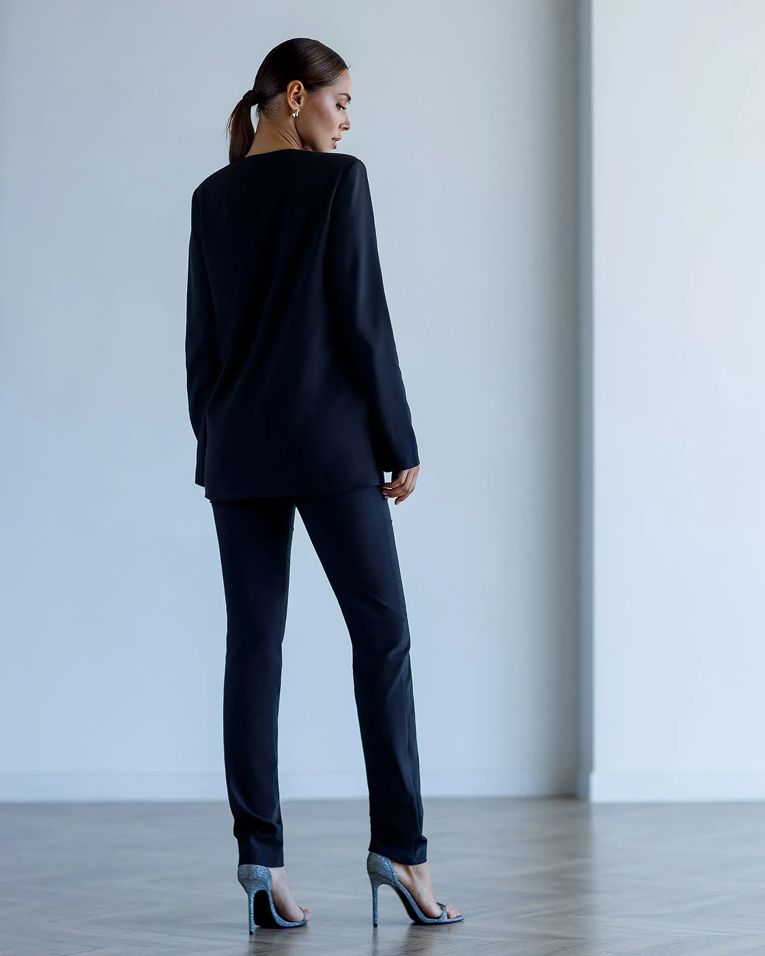 Black Collarless Suit 2-Piece
