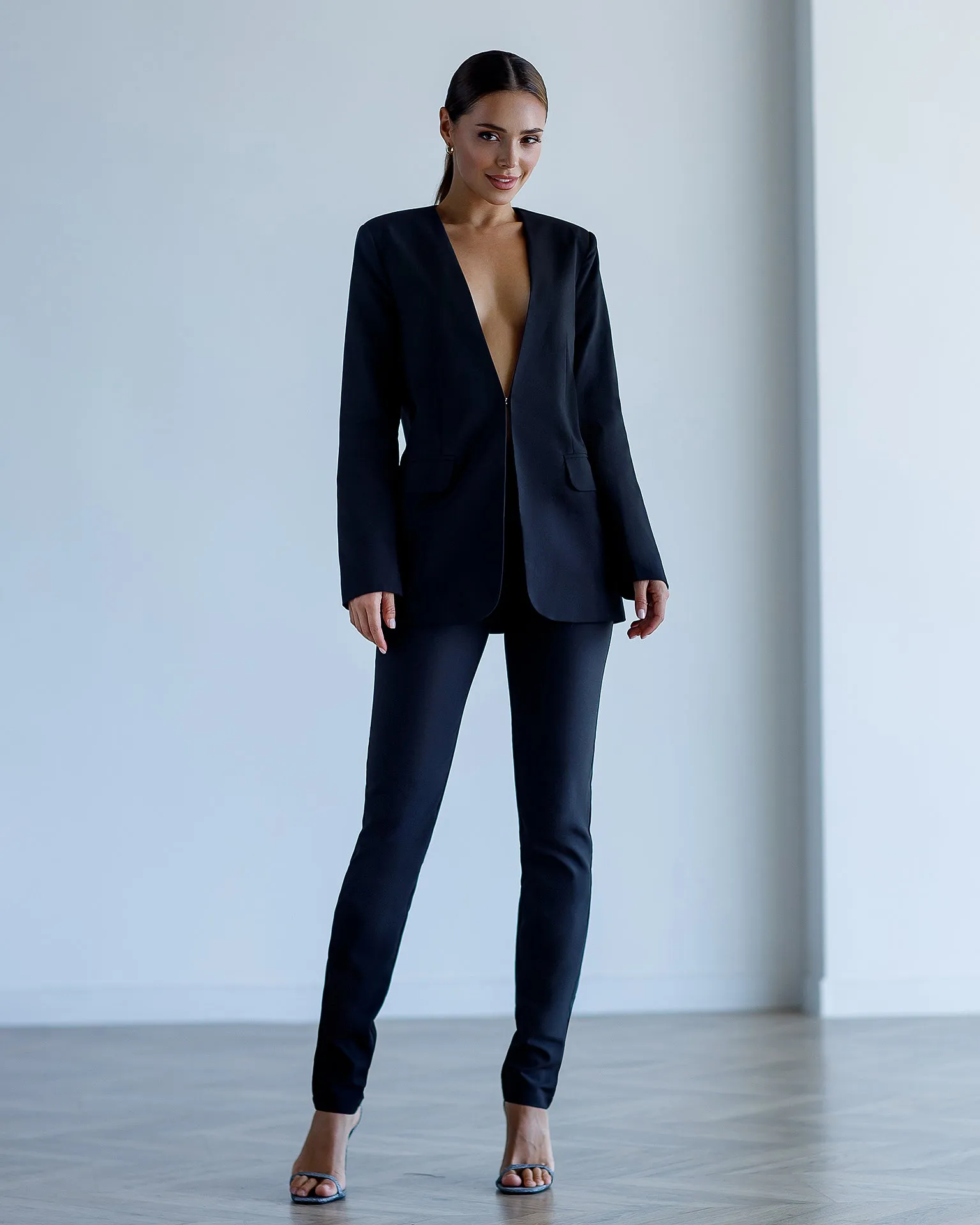 Black Collarless Suit 2-Piece