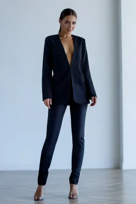 Black Collarless Suit 2-Piece