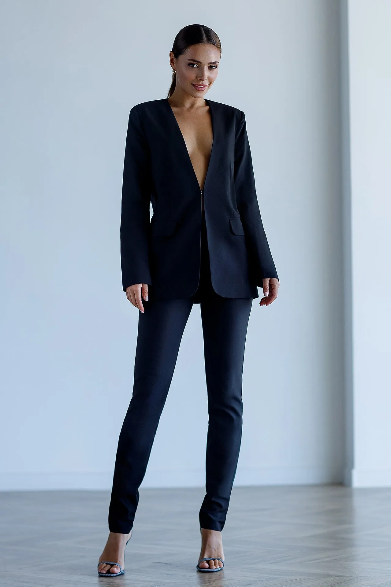 Black Collarless Suit 2-Piece