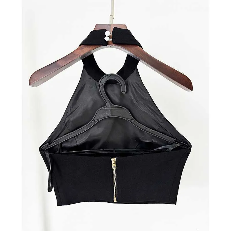 Black Square Neck Top and Skirt Suit Embroidered Crop Top Skirt Suit