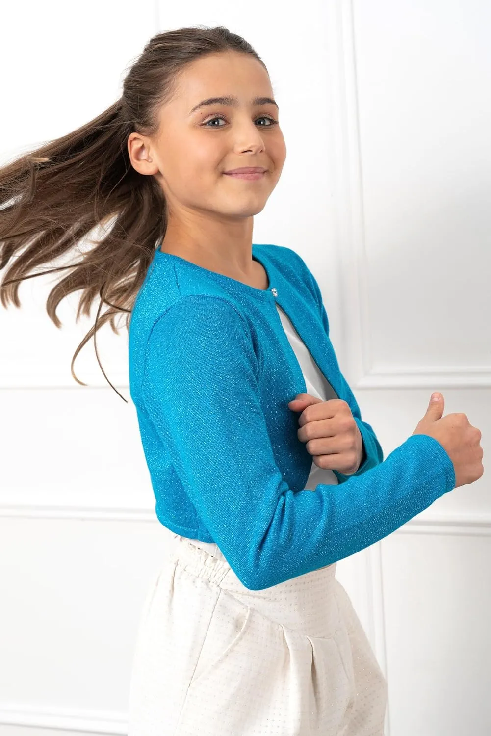 BOLEROSE Girls Long Sleeve Sparkle Cardigan Childrens Kids Bolero Shrug