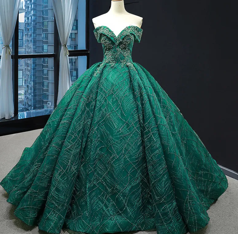 bride dress off shoulder European and American palace dream princess art wedding dress