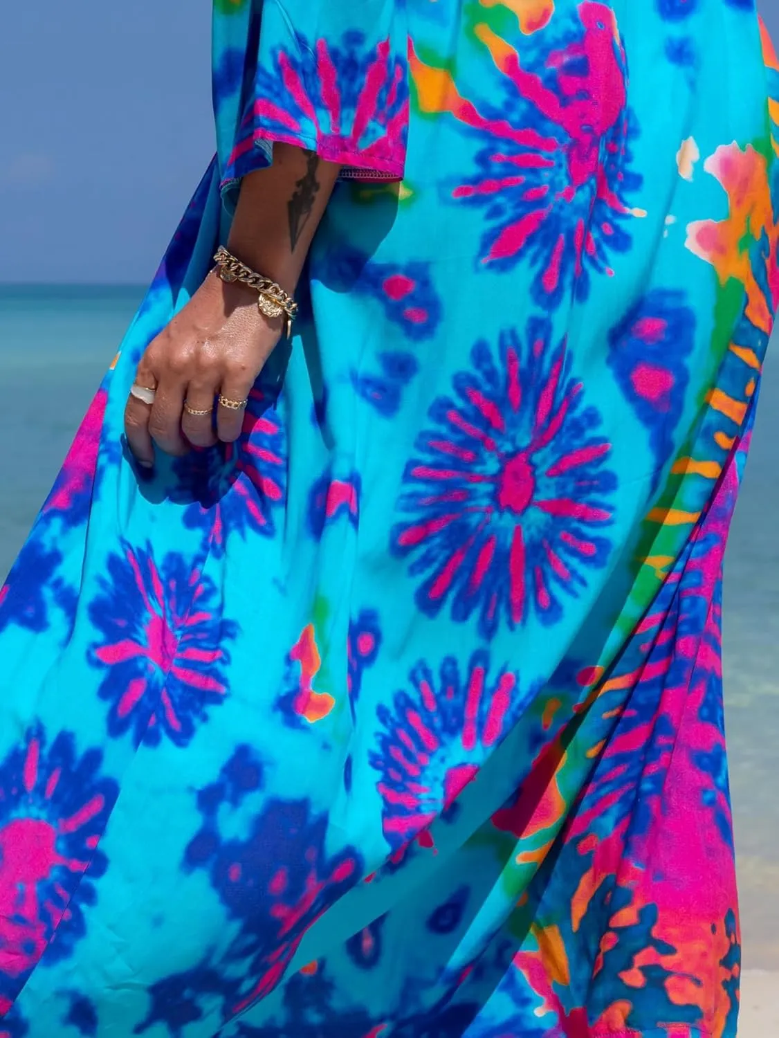 Chunoy Women Long Kimono Cardigan Open Front Bathing Suit Dress Lightweight Beach Cover Up