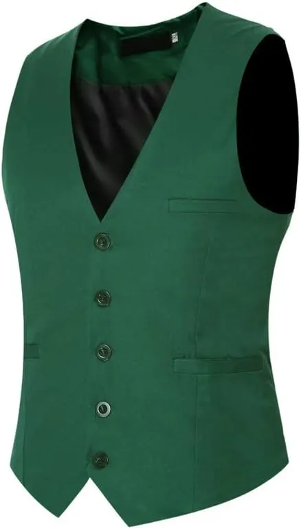Cloudstyle Mens V-Neck Dress Suit Business Casual Suit Vest Waistcoat 5 Button Slim Fit