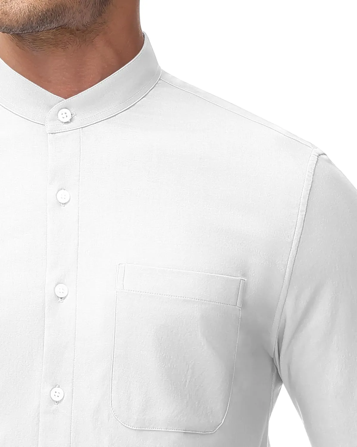 DEMEANOR Band Collar Dress Shirts for Men Stretch Dress Shirts Collarless Button Down Long Sleeve Shirts Muscle Fit