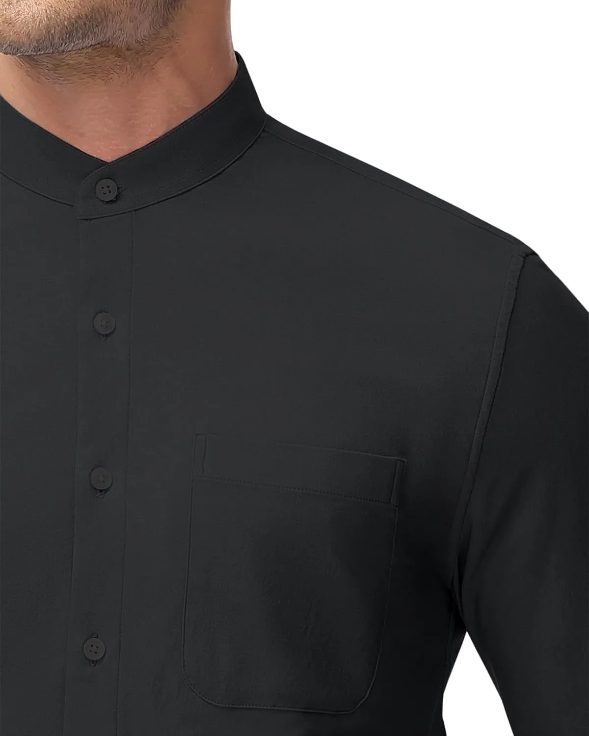 DEMEANOR Band Collar Dress Shirts for Men Stretch Dress Shirts Collarless Button Down Long Sleeve Shirts Muscle Fit