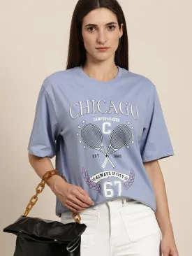 Dillinger Women's Blue Graphic Oversized T-Shirt