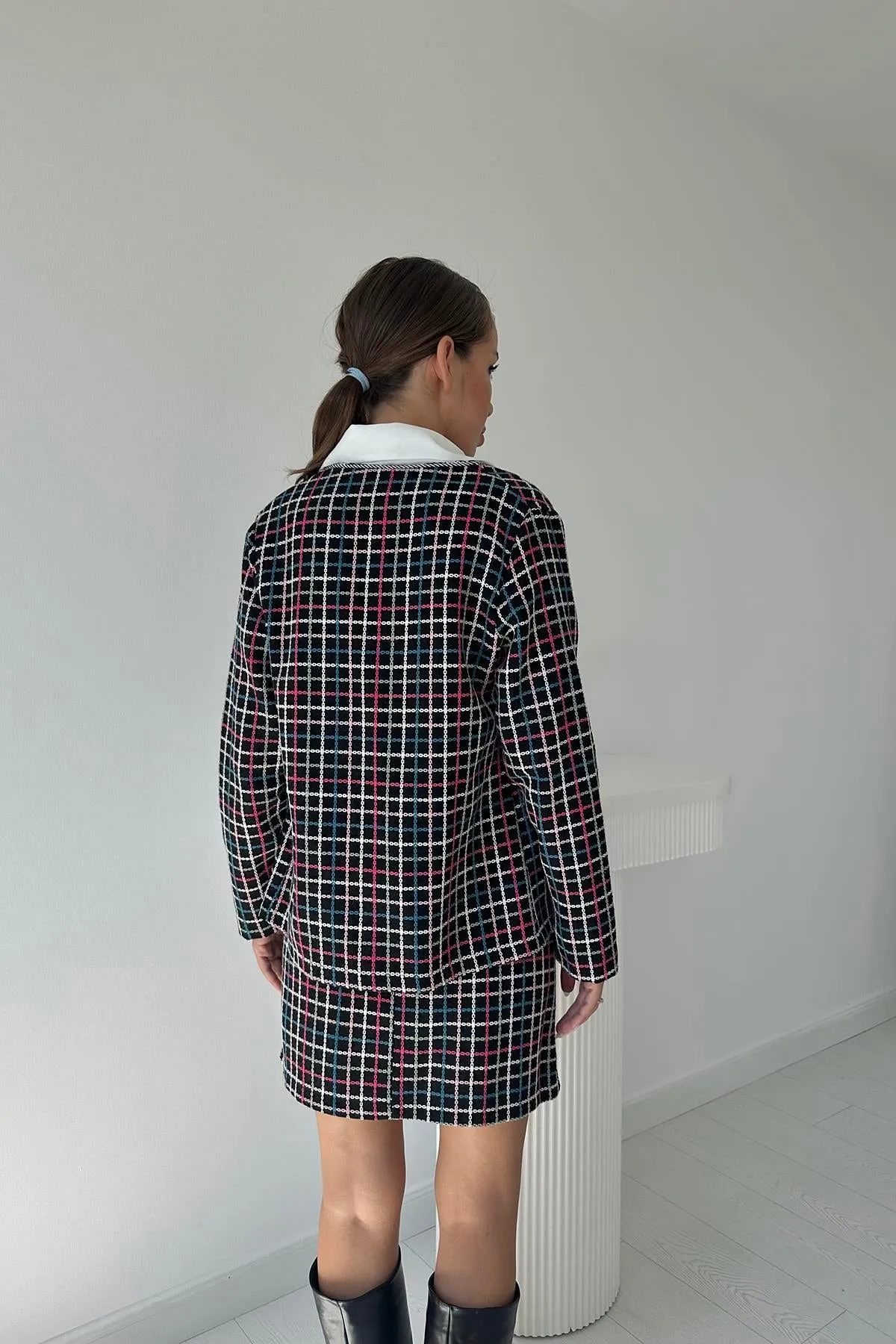 ELS Open Front Jacket and Skirt Set with Chain - Black - Kaneohe