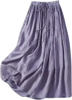 Embroidery Maxi Skirts for Women with Pockets Midi Length Long Skirt Casual Beach Party Holiday Cotton Linen Skirt