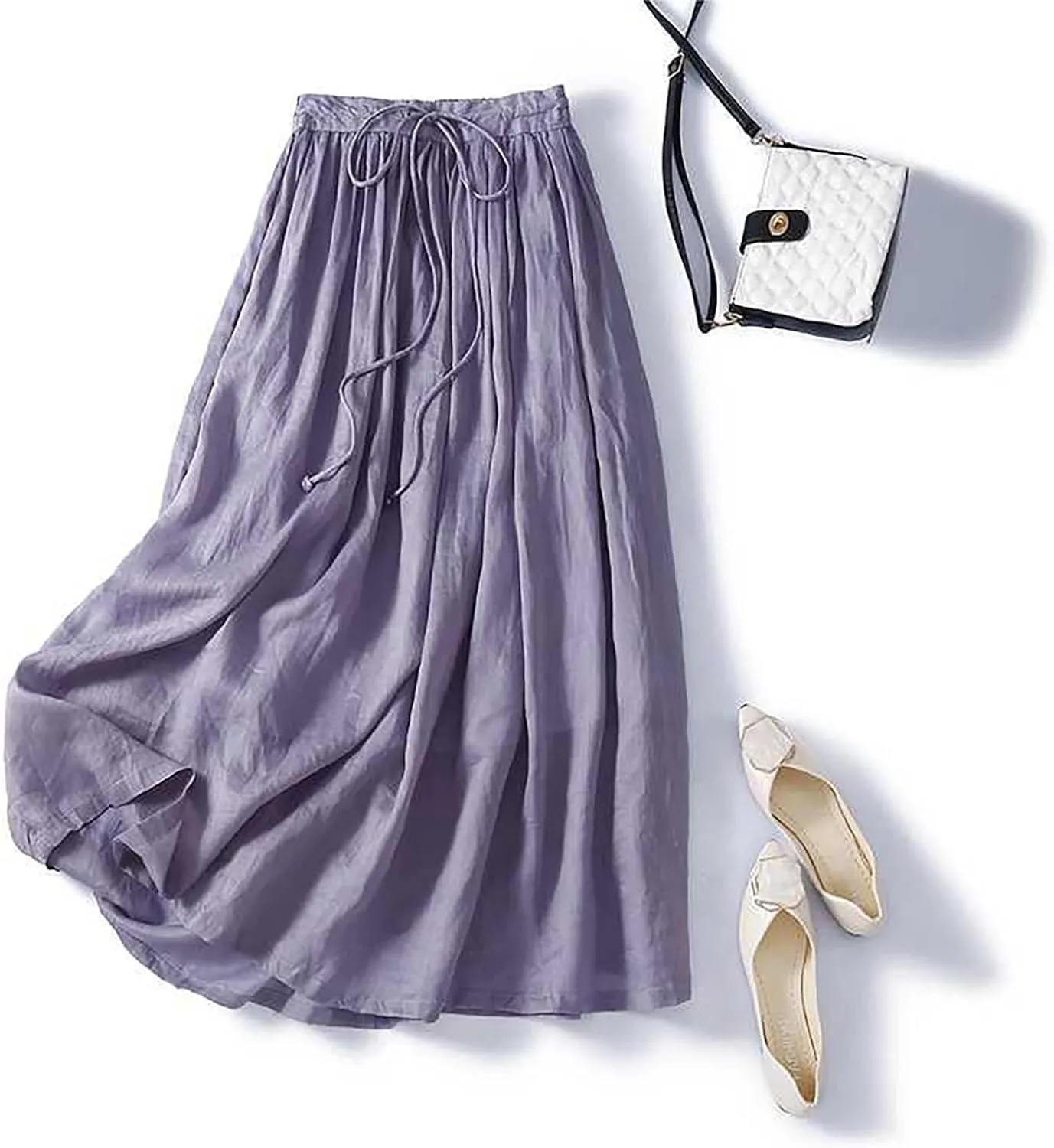 Embroidery Maxi Skirts for Women with Pockets Midi Length Long Skirt Casual Beach Party Holiday Cotton Linen Skirt