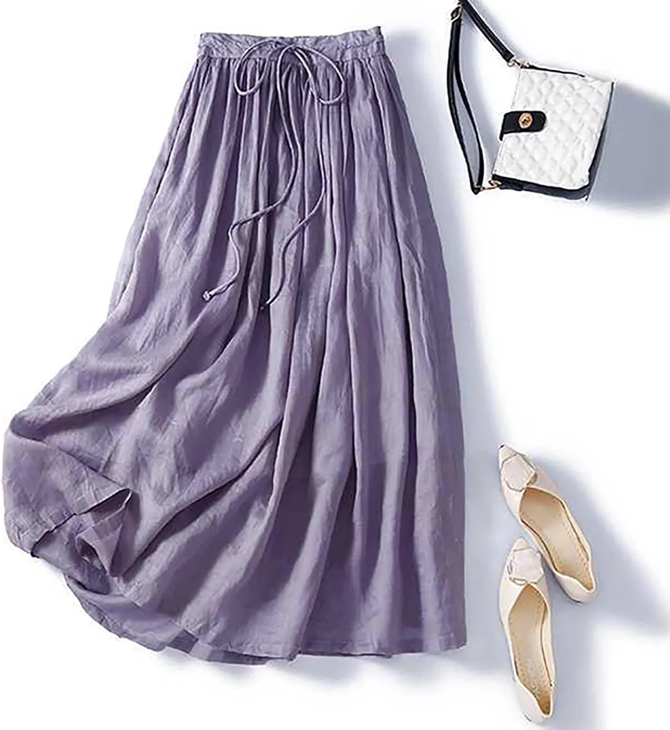 Embroidery Maxi Skirts for Women with Pockets Midi Length Long Skirt Casual Beach Party Holiday Cotton Linen Skirt
