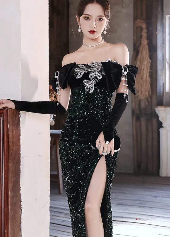 evening dress one-shoulder dress female banquet temperament design style dress