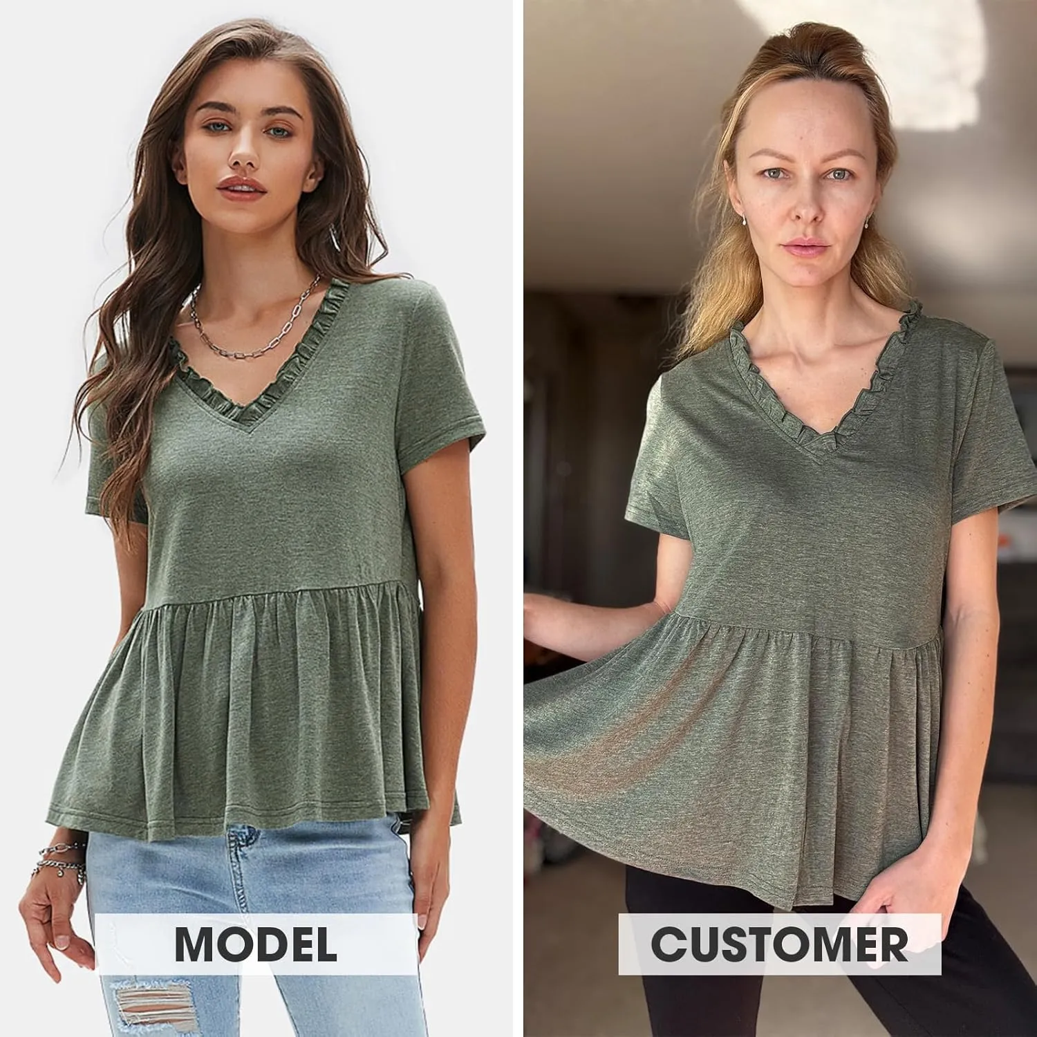 EXLURA Women's Summer Crop Babydoll Peplum Tops Cute V Neck Short Sleeve Business Casual Trendy T Shirts Beach Vacation 2025