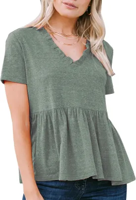 EXLURA Women's Summer Crop Babydoll Peplum Tops Cute V Neck Short Sleeve Business Casual Trendy T Shirts Beach Vacation 2025