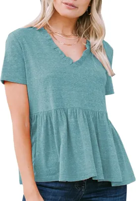 EXLURA Women's Summer Crop Babydoll Peplum Tops Cute V Neck Short Sleeve Business Casual Trendy T Shirts Beach Vacation 2025
