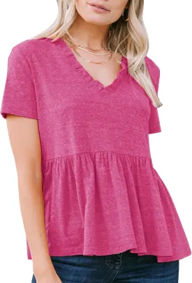 EXLURA Women's Summer Crop Babydoll Peplum Tops Cute V Neck Short Sleeve Business Casual Trendy T Shirts Beach Vacation 2025