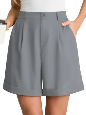 Feiersi Women Summer Dressy Elastic Waist Wide Leg Suit Tailored Shorts Trendy Work Shorts