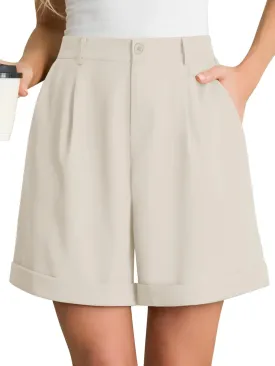 Feiersi Women Summer Dressy Elastic Waist Wide Leg Suit Tailored Shorts Trendy Work Shorts