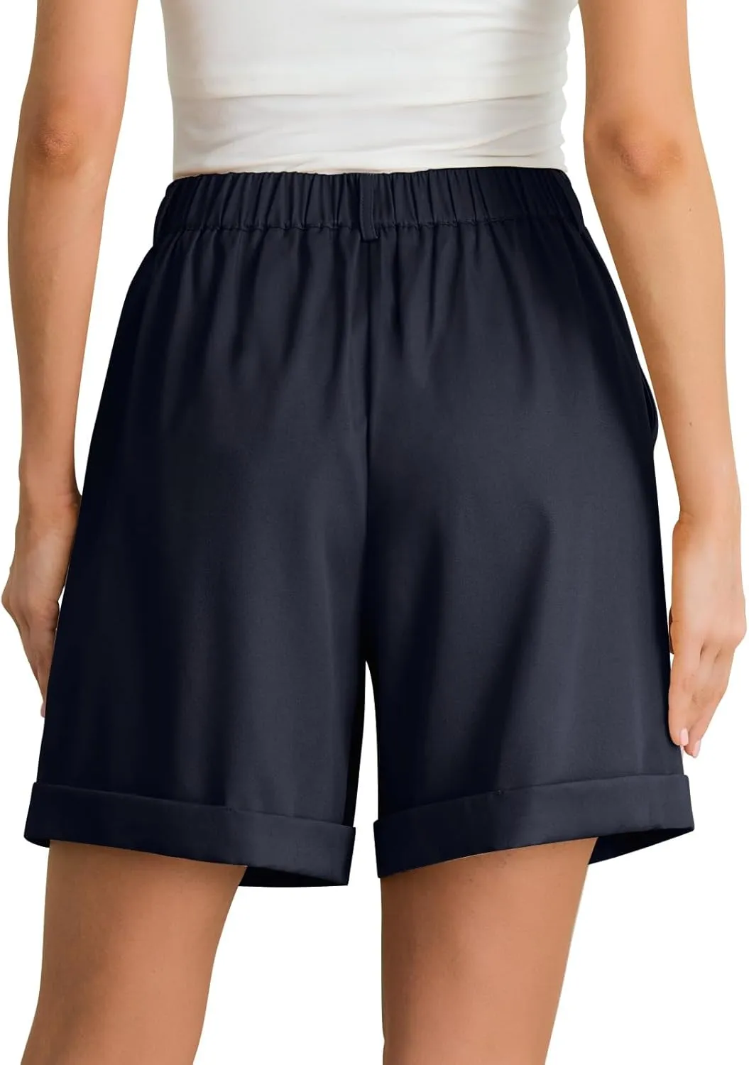 Feiersi Women Summer Dressy Elastic Waist Wide Leg Suit Tailored Shorts Trendy Work Shorts