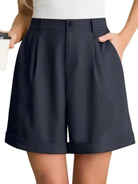 Feiersi Women Summer Dressy Elastic Waist Wide Leg Suit Tailored Shorts Trendy Work Shorts