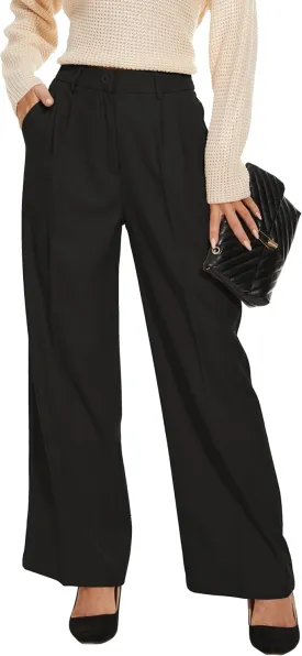 FUNYYZO Wide Leg Pants Women's High Elastic Waisted in The Back Business Work Trousers Long Straight Suit Pants