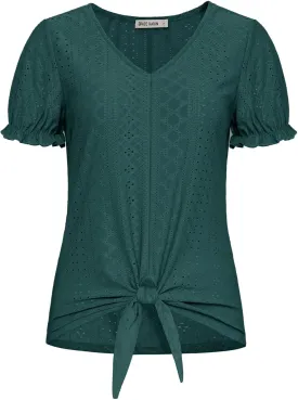 GRACE KARIN Women's 2025 Summer Tops Short Sleeve V Neck Basic T Shirts Dressy Casual Tie Front Tops Eyelet Blouses Tunic
