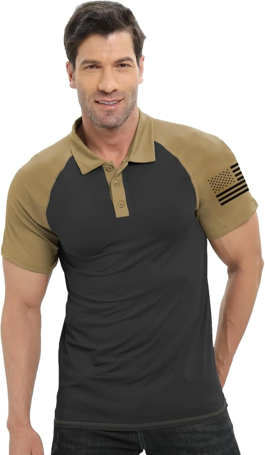 H HYFOL Short Sleeve Polo Shirts for Men Graphic Stretch Casual American Patriotic Raglan Golf Polos for Men
