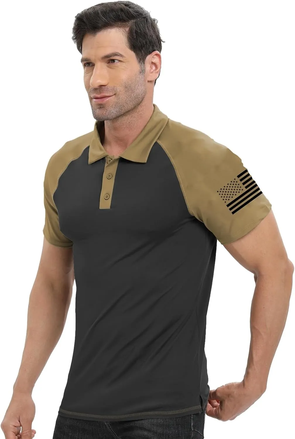 H HYFOL Short Sleeve Polo Shirts for Men Graphic Stretch Casual American Patriotic Raglan Golf Polos for Men