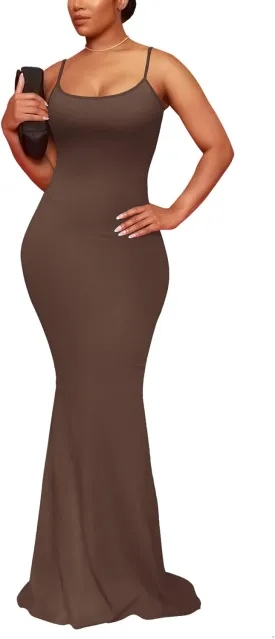 Hafailia Women's Casual Soft Lounge Long Slip Dress Sexy Sleeveless Bodycon Maxi Dresses Evening Formal Cocktail