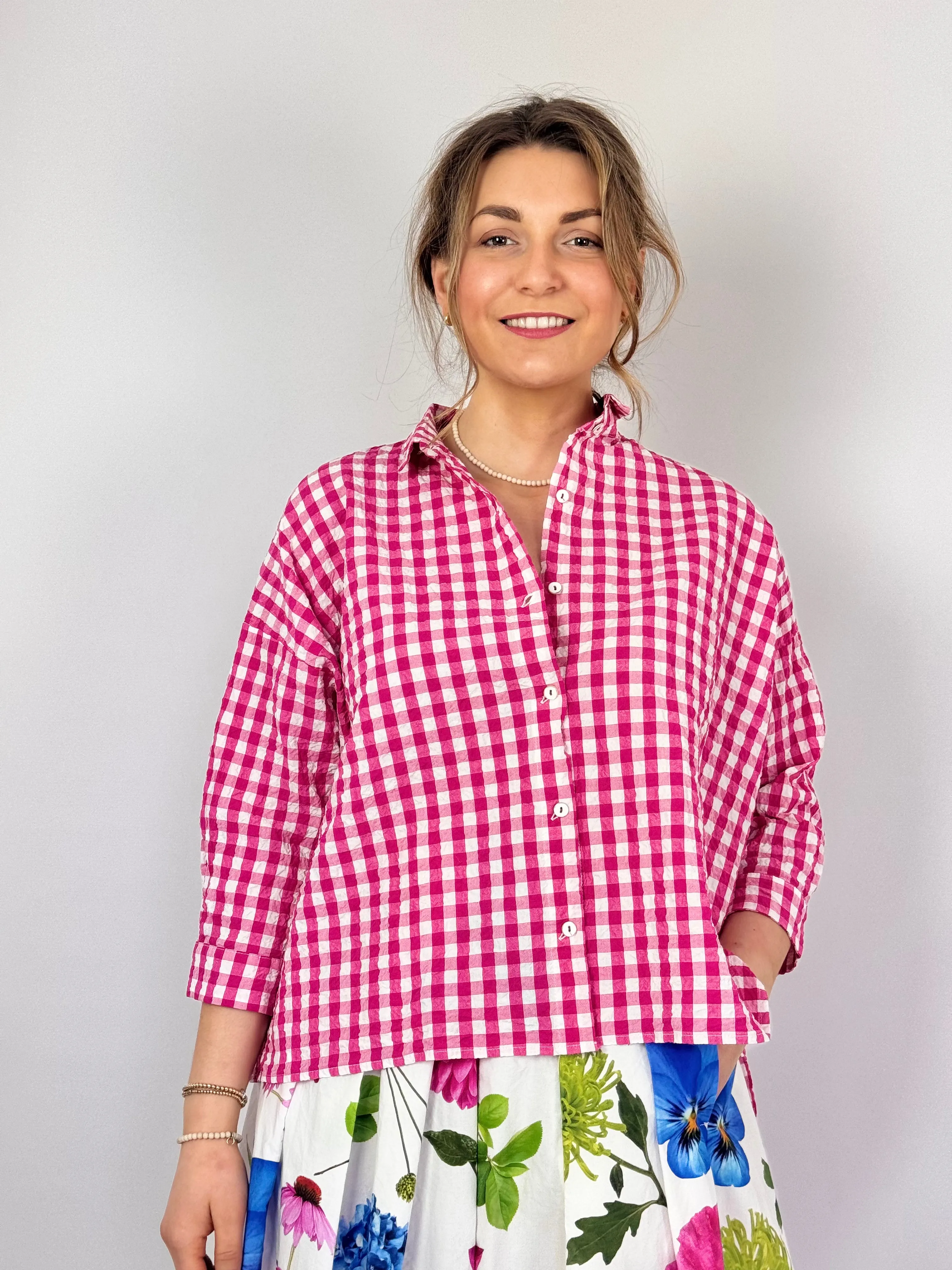 Hannah Wessel Savannah Shirt Azalea Check