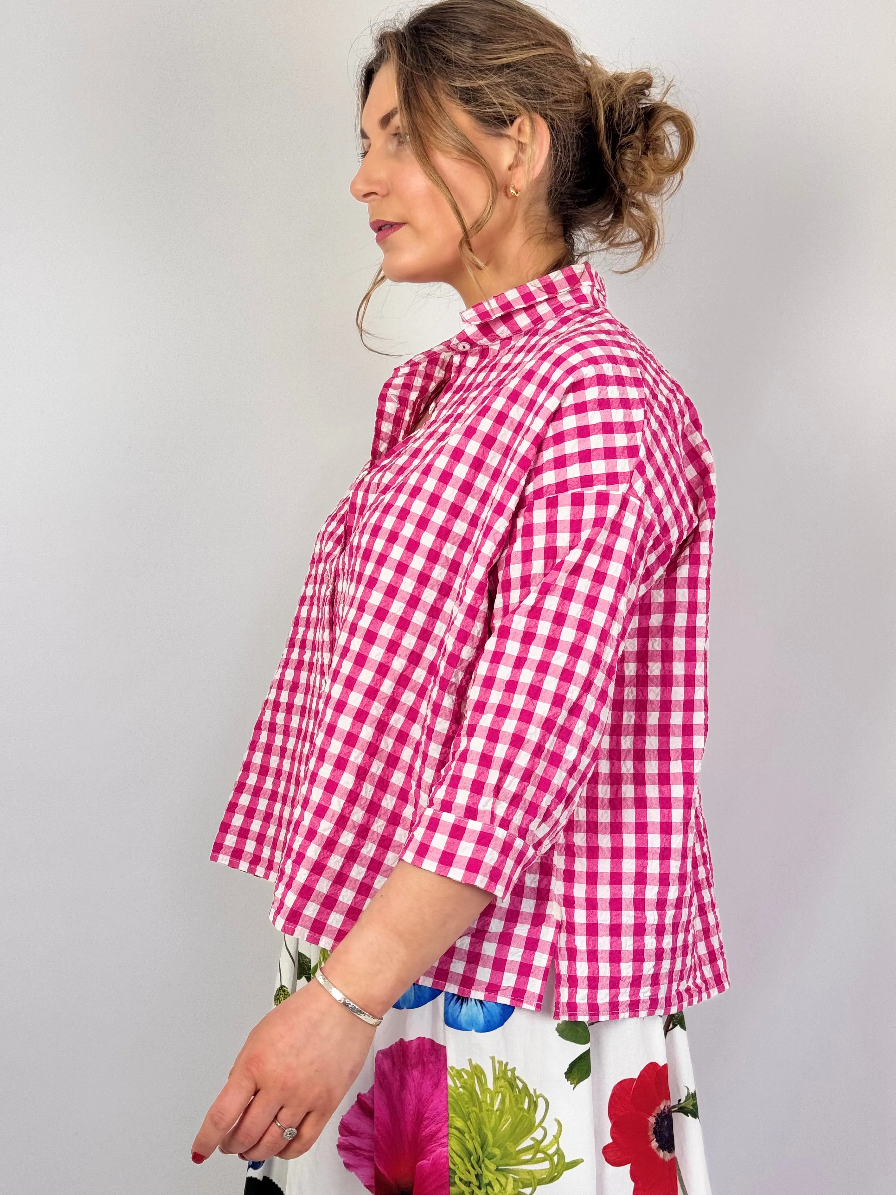Hannah Wessel Savannah Shirt Azalea Check