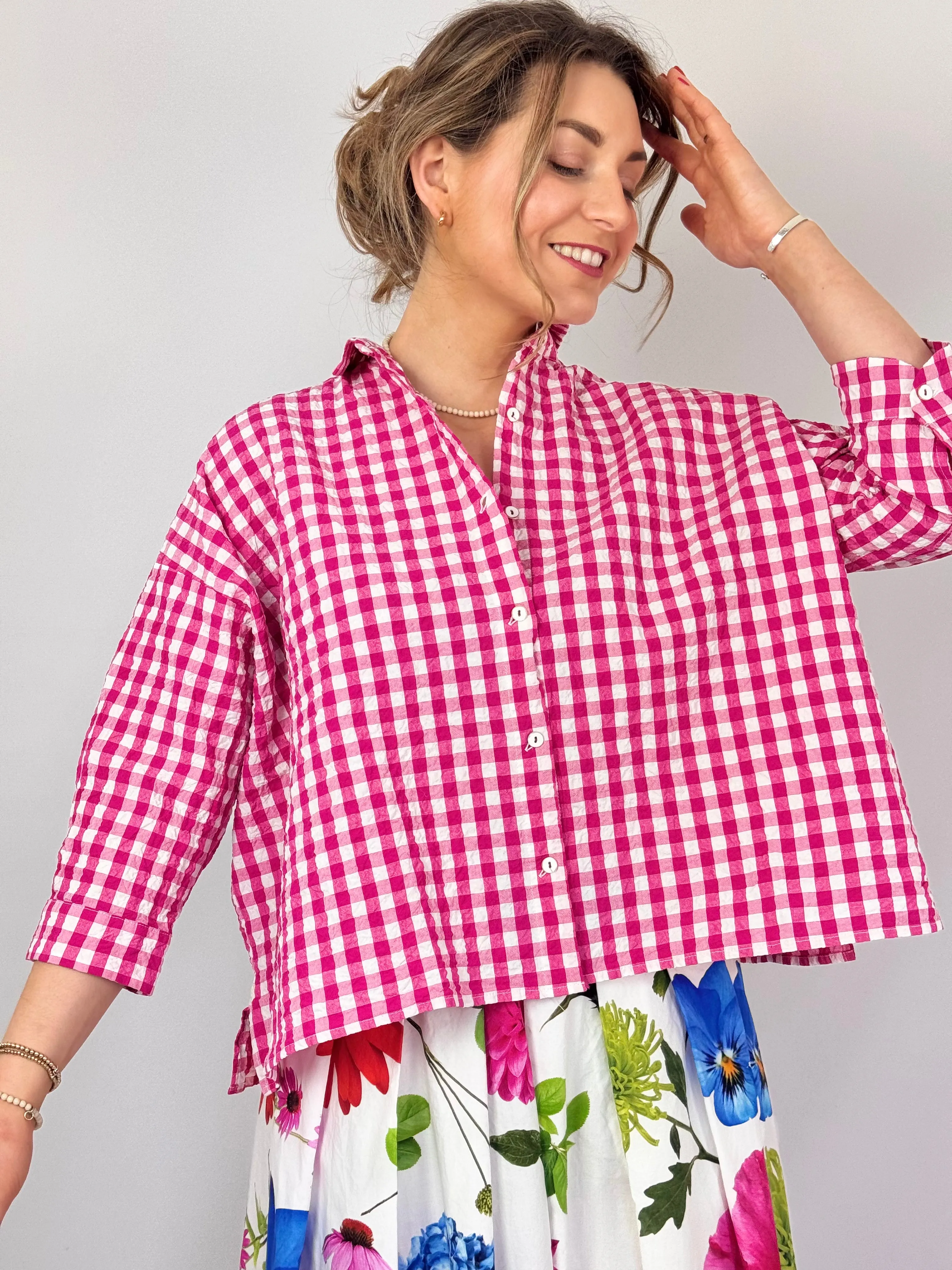 Hannah Wessel Savannah Shirt Azalea Check